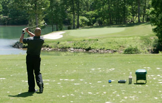 Team Penske transportations director Chris Yoder in action at the Trump National Golf Club in Charlotte.